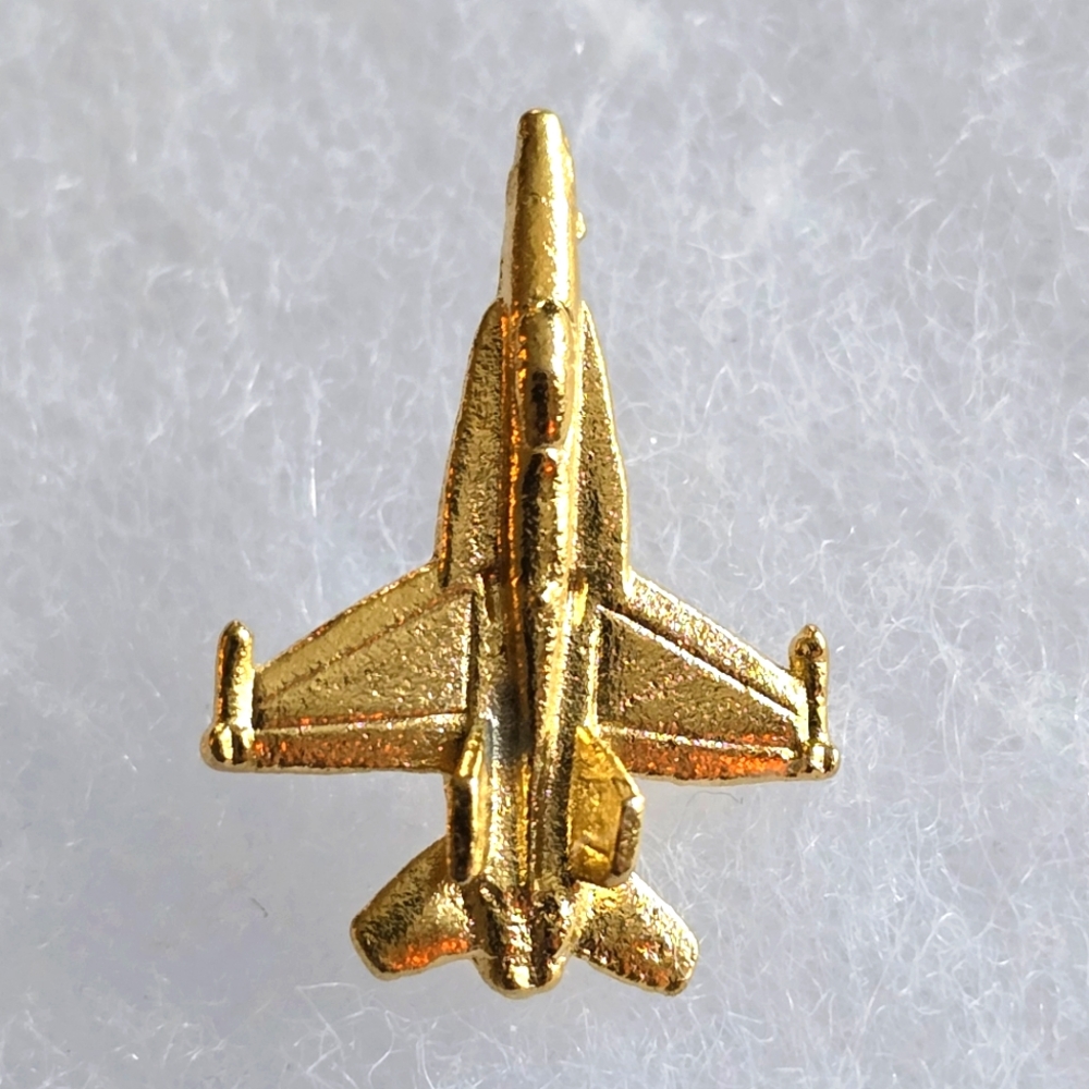 Vintage Fighter Jet pin Gold tone plane airplane Navy small brooch hornet